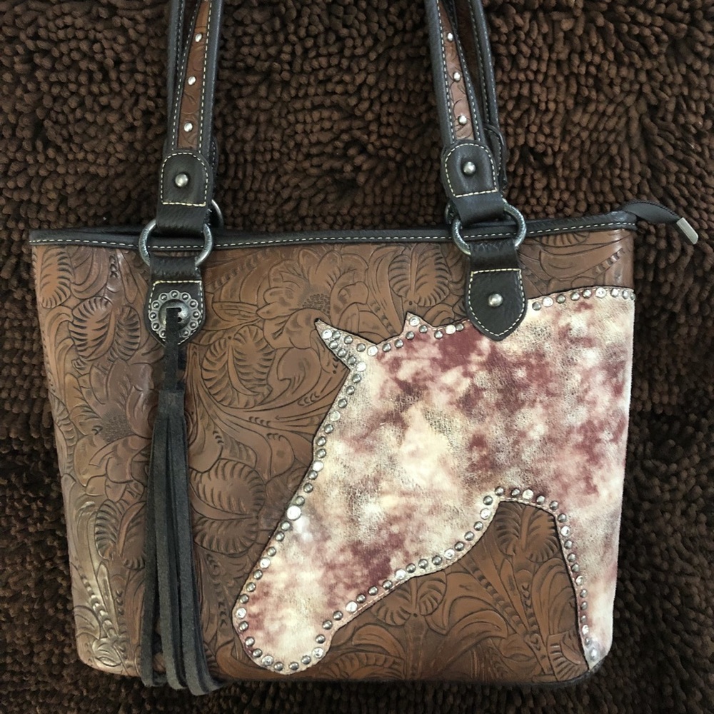 🍁EUC, Montana West Brown Leather Horse Purse🍁
